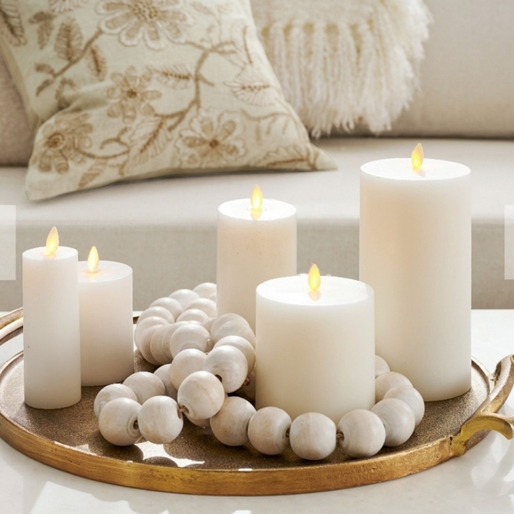 Premium Flickering Flameless Wax Pillar Candle, Retail Price, White & Ivory  - Picture 5 of 11
